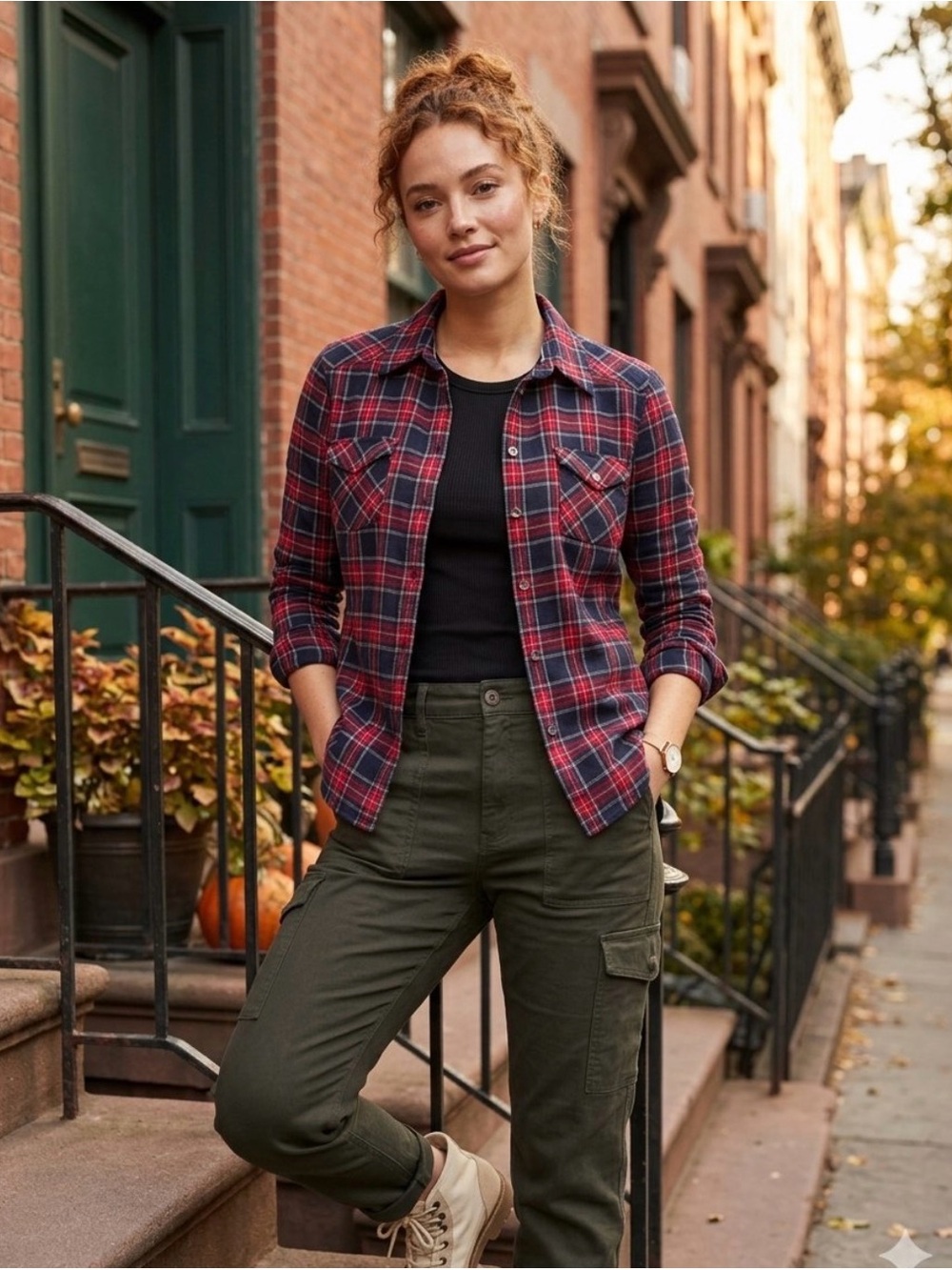 TNA Red & Navy Plaid Button-Down Shirt